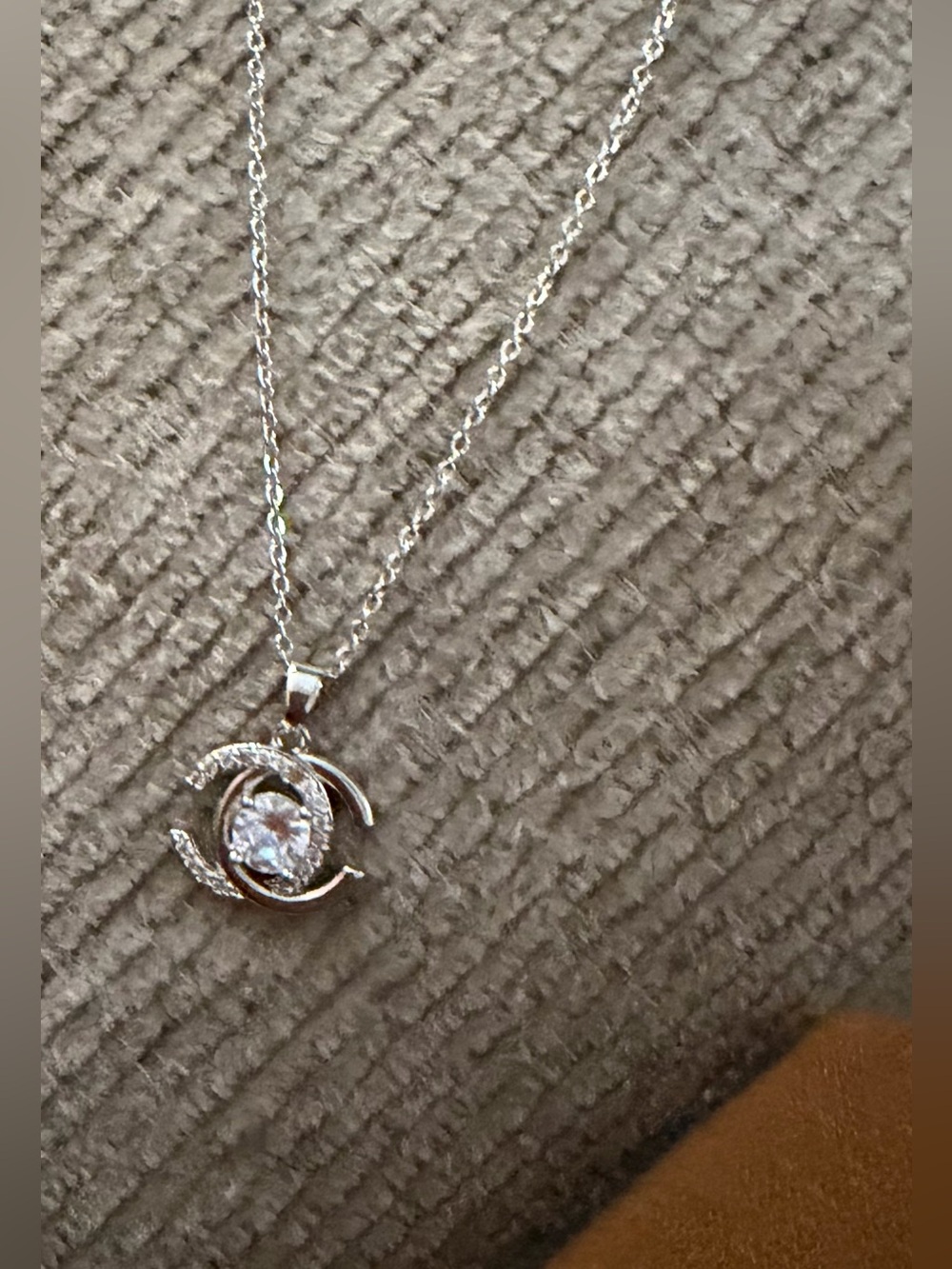 Silver Tone Halo Pendant Necklace with Round Cubic Zirconia, Fashion Jewelry - Picture 2 of 4